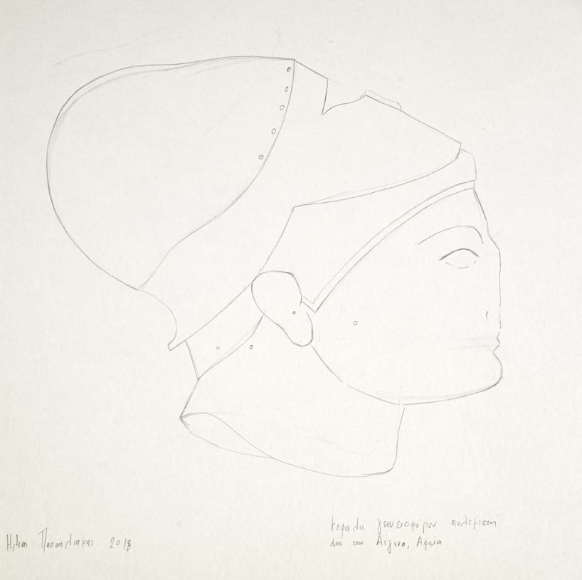 Ilias Papailiakis, <i>Head of a Bearded Warrior from Aegina, Aphaia</i>, 2018, pencil on paper, 40x40 cm