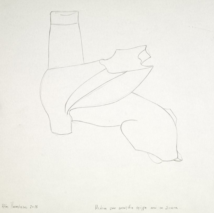 Ilias Papailiakis, <i>Study on a Tombstone’s Sphinx from Spata</i>, 2018, pencil on paper, 40x40 cm