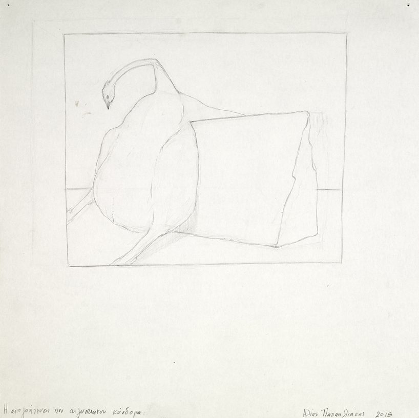 Ilias Papailiakis, <i>The Disappointment of the Egyptian Condor</i>, 2018, pencil on paper, 40x40 cm