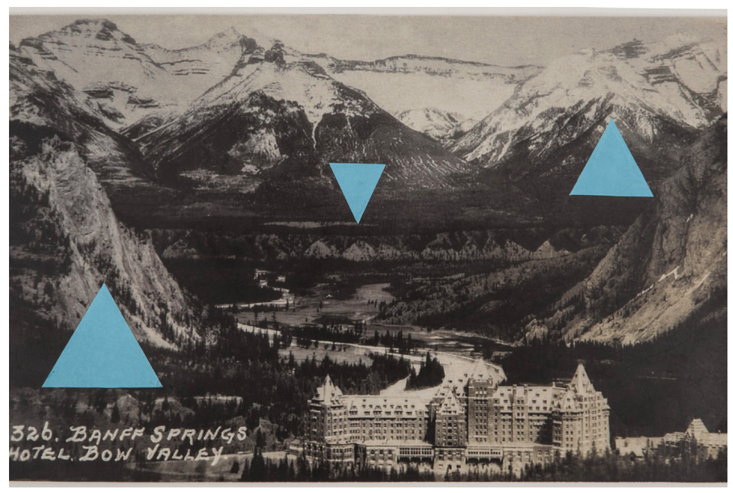 Marina Velisioti, <i>Blue Springs</i>, 2014, collage on postcard, 14x21 cm