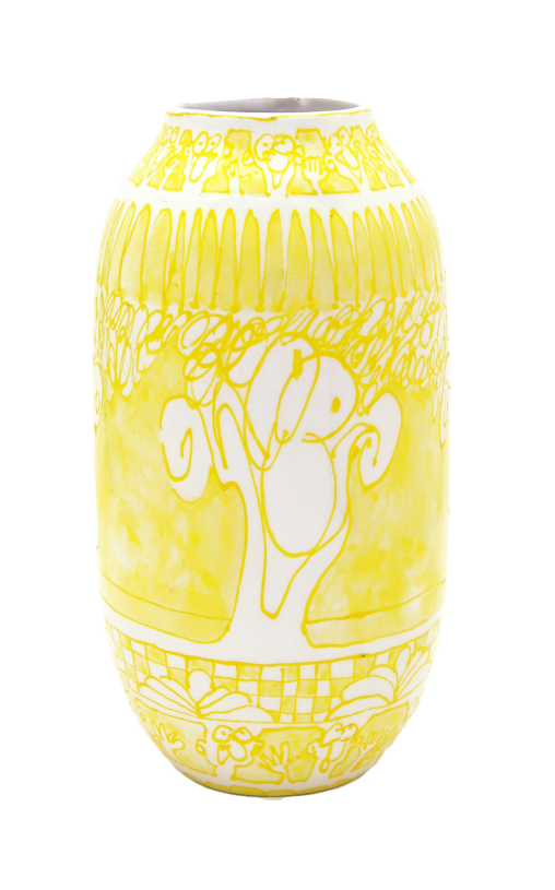ath1281, <i>Yellow outline pot</i>, 2019, glazed earthenware, 24x13 cm