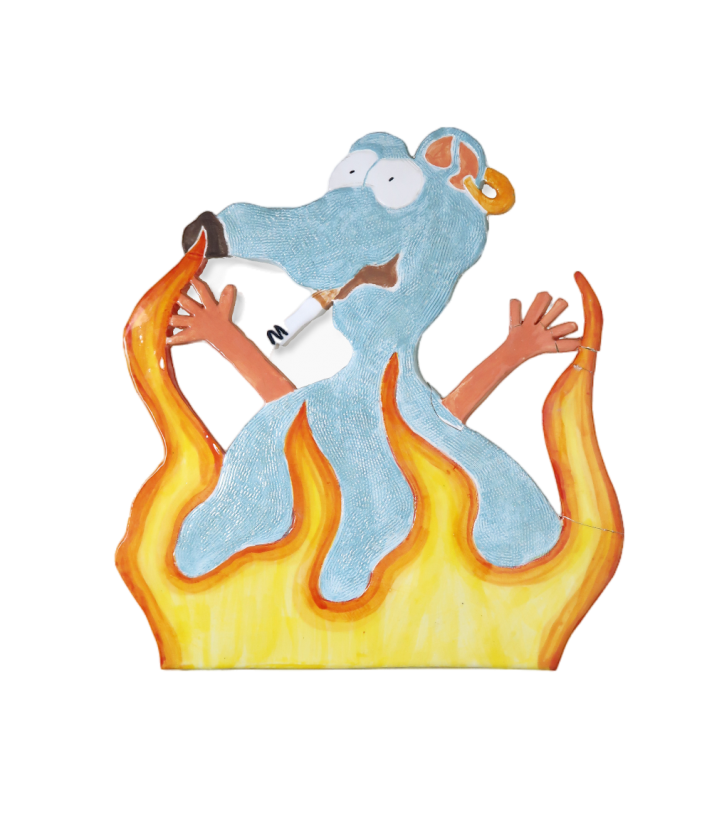 ath1281, <i>Flaming Mouse Smoking</i>, 2019, glazed earthenware, 36x38 cm