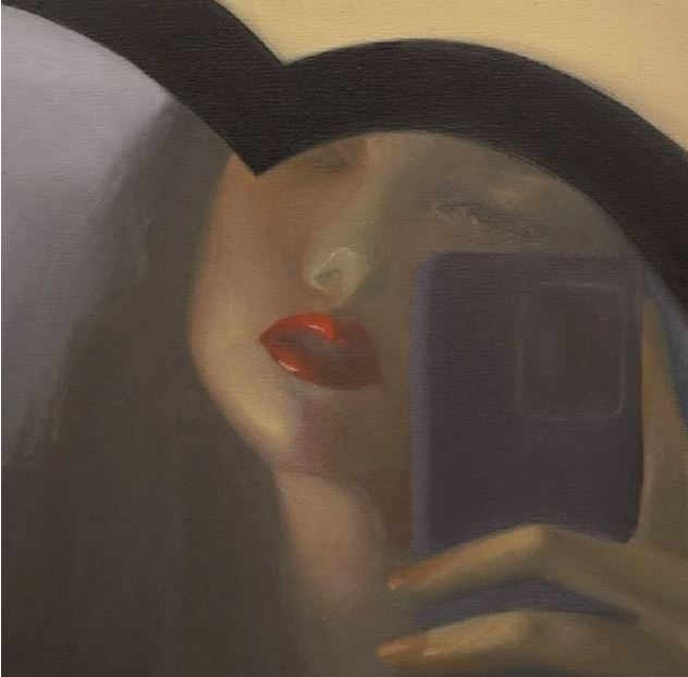 Anna Samara, <i>I Need To Get Off My Phone</i>, 2022, oil on wood panel, 20x20 cm