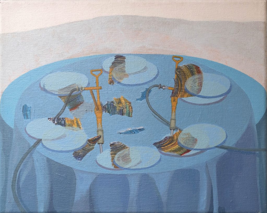 Dimitris Christidis, <i>Nature morte with compressors</i>, 2004, acrylics on canvas, 24x30 cm