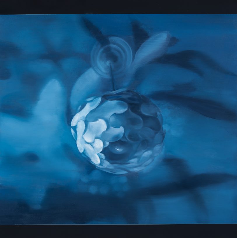 Fotini Poulia, <i>Reality</i>, 2023, oil on wood, 40x40 cm