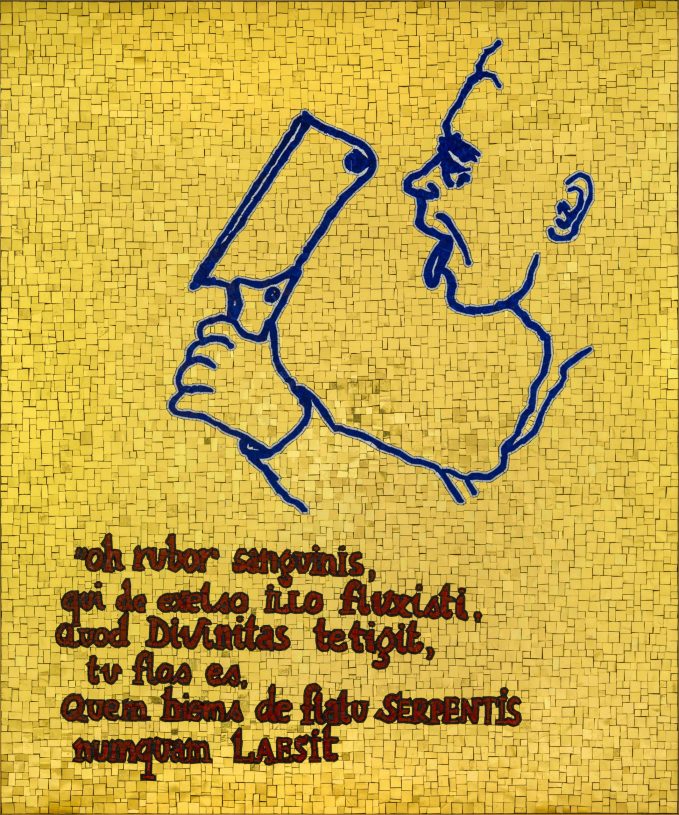 Jan Fabre, <i>A medieval profession</i>, 2023, from the series I am blood, 24 kt gold tiles and smalti, 120,5x100,5x2 cm