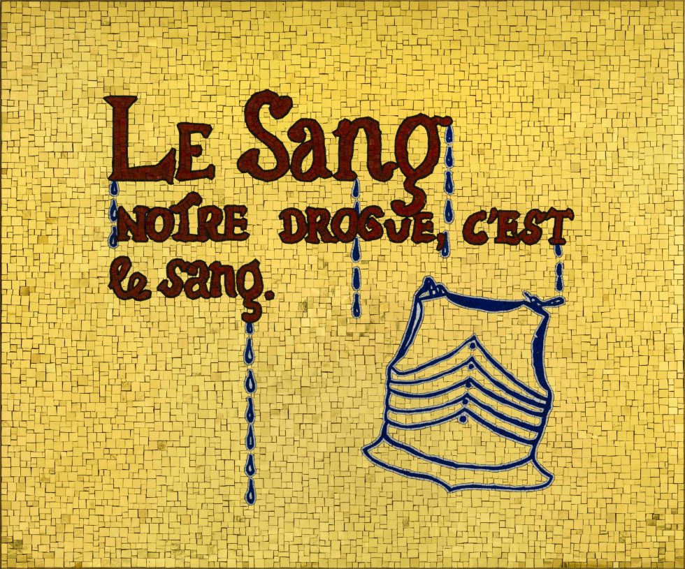 Jan Fabre, <i>The blood is our drug</i>, 2023, from the series I am blood, 24 kt gold tiles and smalti, 120,5x100,5x2 cm