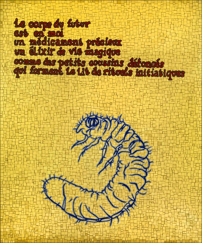 Jan Fabre, <i>The body of the future is in me</i>, 2023, from the series I am blood, 24 kt gold tiles and smalti, 120,5x100,5x2 cm