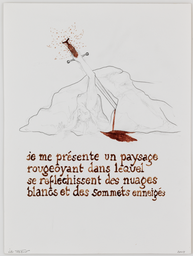 Jan Fabre, <i>Je me présente un paysage ...</i>, 2005, from the series Je suis sang, HB pencil and blood on paper, 56,5x46,5x3,4 cm with frame