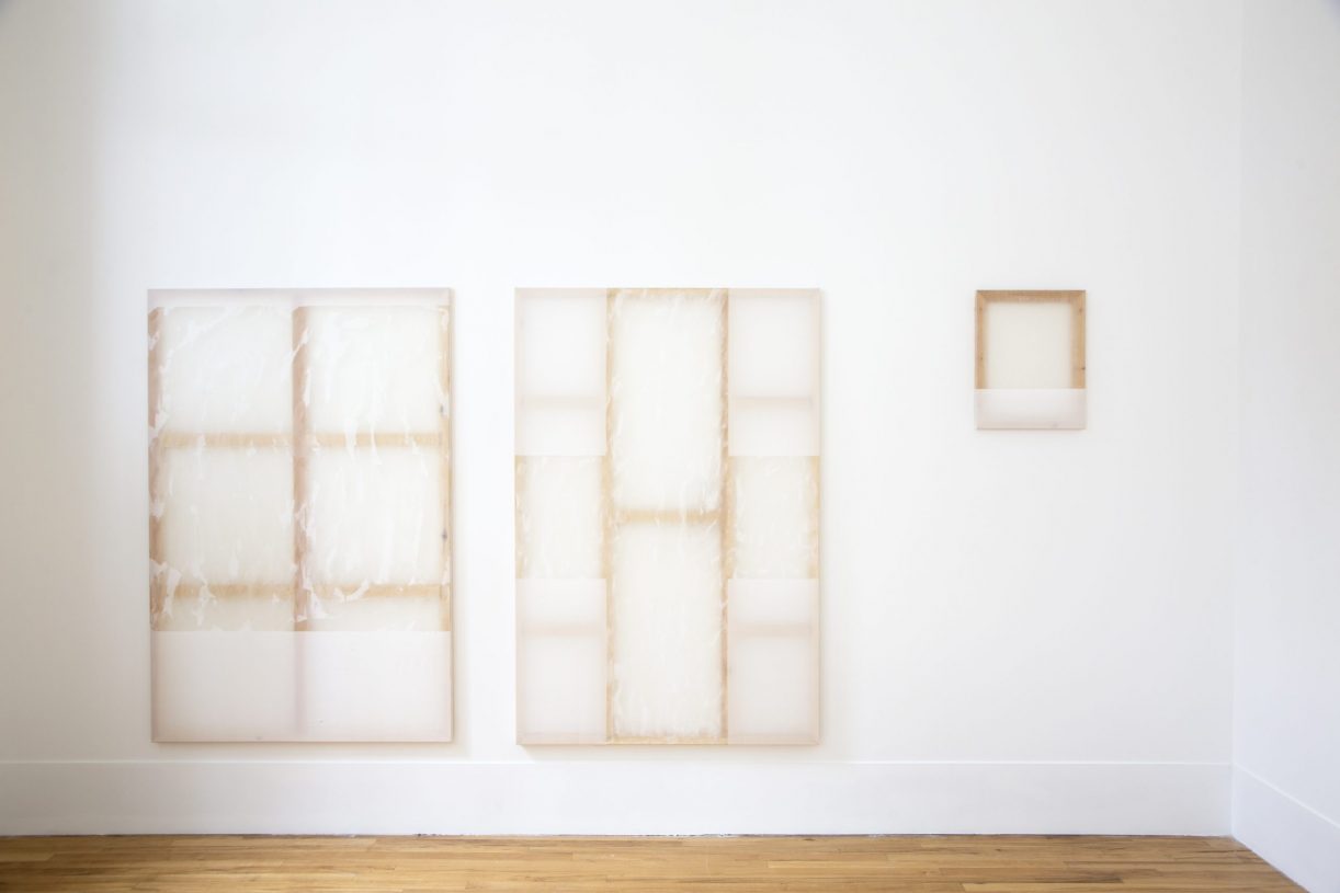 Giorgos Kontis, <i>Untitled</i>, 2018, encaustic on silk, 150x100 cm (each), installation view from <i>Reseach RCA Graduation Show</i>, London, UK